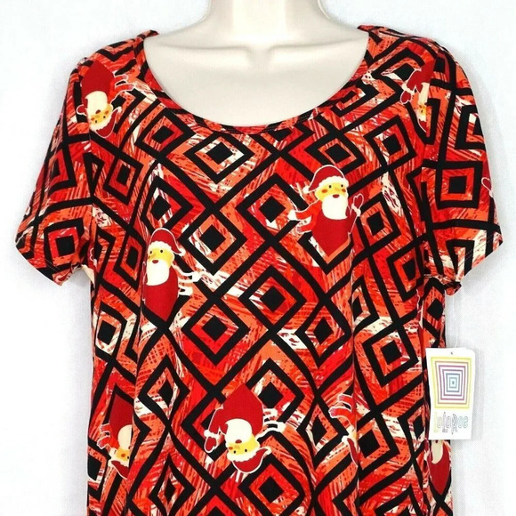 LulaRoe Classic T Tunic Top Santa Claus Christmas Women Size M Pink Red NEW - Picture 1 of 8